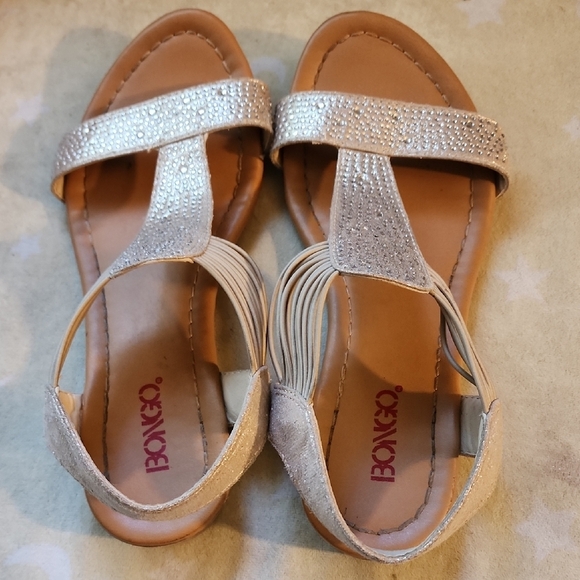 Rose Gold Silver Strappy Sandals with Rhibestone Design - Picture 3 of 4